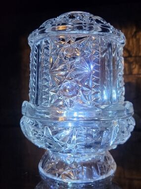 Vintage Indiana Glass Stars & Bars Clear Fairy Lamp w/ Set of Clear Fairy Lights